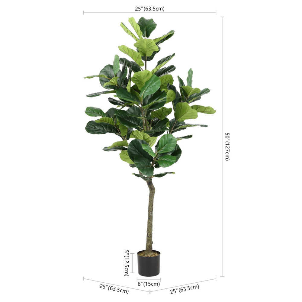 Safavieh FAUX Lifelike 50-Inch Potted Fiddle Leaf Fig Tree - Durable, Low-Maintenance Greenery for Any Space FXP2002A