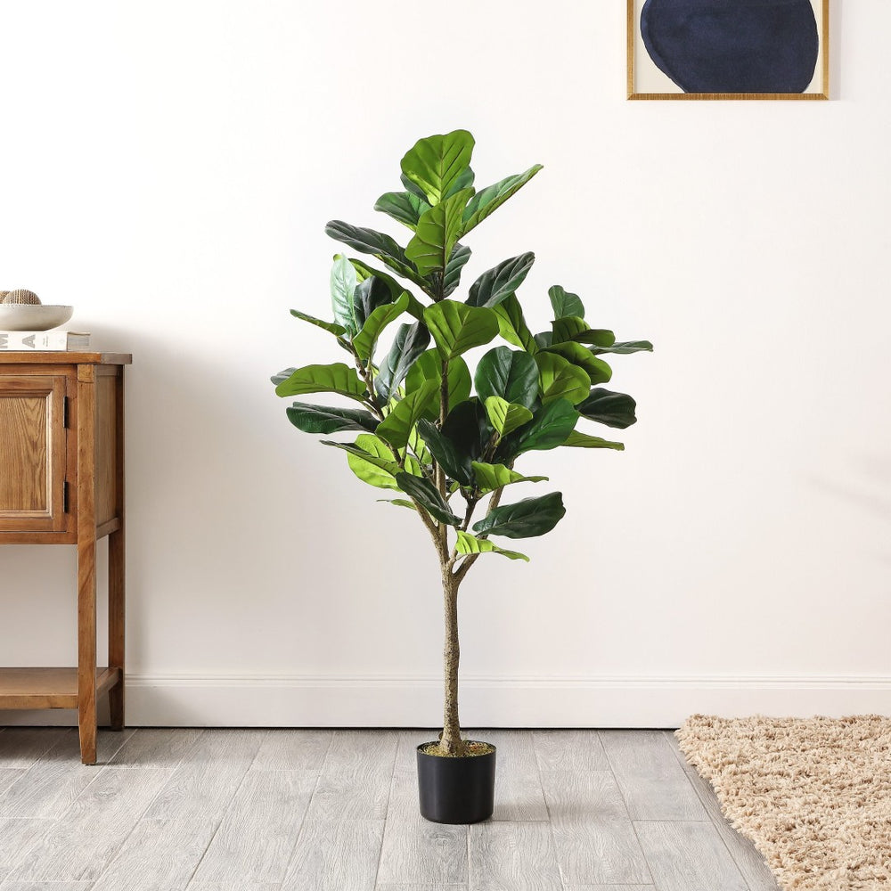 Safavieh FAUX Lifelike 50-Inch Potted Fiddle Leaf Fig Tree - Durable, Low-Maintenance Greenery for Any Space FXP2002A