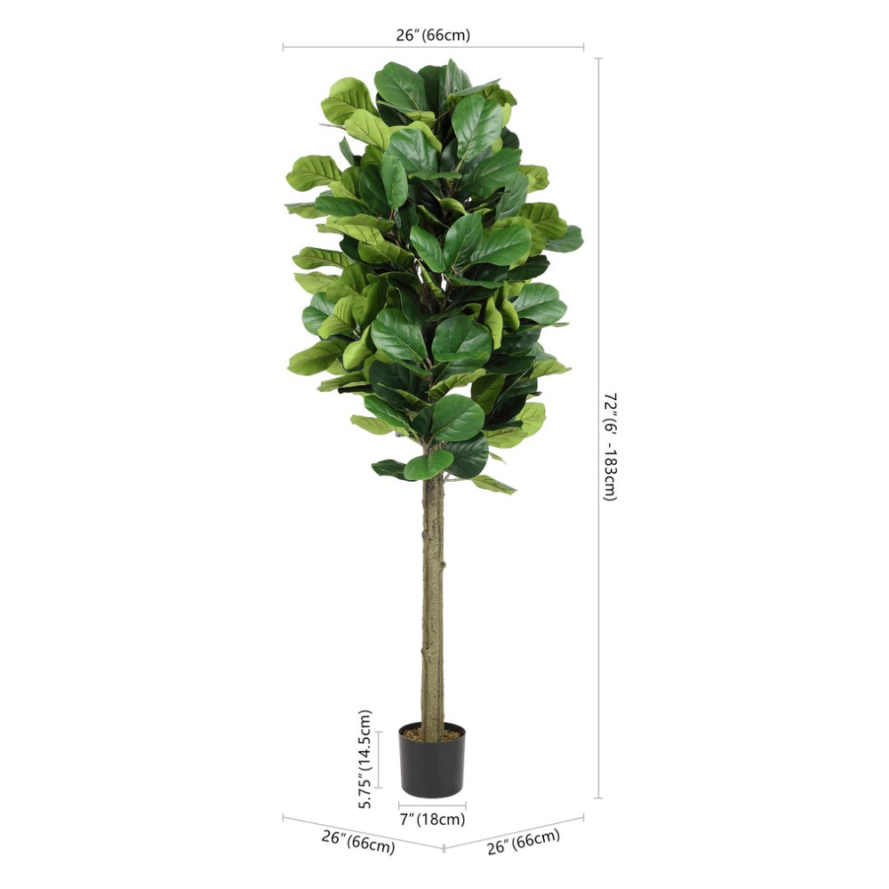 Safavieh FAUX 72 Inch Potted Fiddle Leaf Fig Tree - Lifelike Greenery for Effortless Style in Any Space FXP2004A
