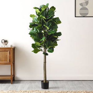 Safavieh FAUX 72 Inch Potted Fiddle Leaf Fig Tree - Lifelike Greenery for Effortless Style in Any Space FXP2004A