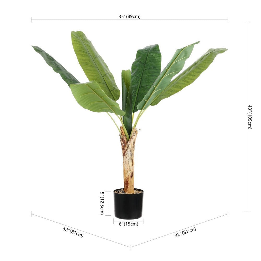 Safavieh FAUX 40-Inch Potted Banana Leaf Tree - Lifelike Tropical Accent for Home, Office, or Staging Decor FXP2009A