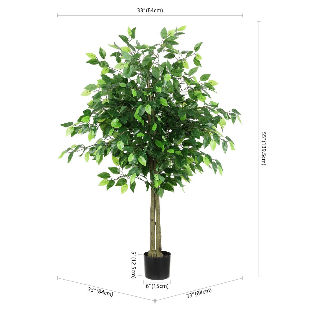 Safavieh FAUX 55 Inch Potted Ficus Tree - Lifelike Tropical Decor for Homes, Offices & Retail Spaces, Low-Maintenance FXP2014A