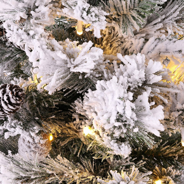 Safavieh 7.5 FT Frosted Green Pre-Lit Artificial Christmas Tree with Pine Cones - Cozy Holiday Decor Magic! FXP2016A