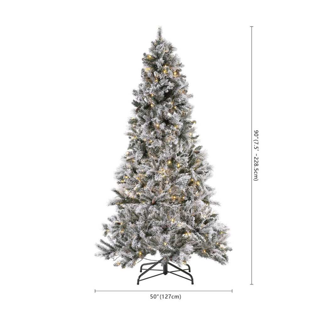 Safavieh 7.5 FT Frosted Green Pre-Lit Artificial Christmas Tree with Pine Cones - Cozy Holiday Decor Magic! FXP2016A