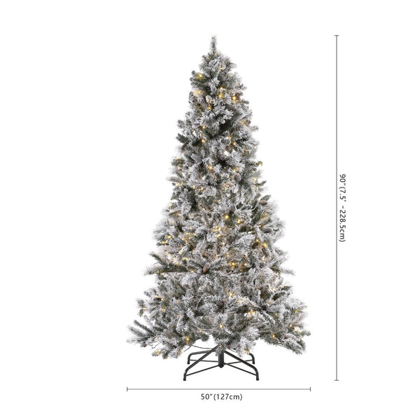 Safavieh 7.5 FT Frosted Green Pre-Lit Artificial Christmas Tree with Pine Cones - Cozy Holiday Decor Magic! FXP2016A