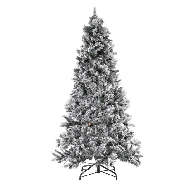Safavieh 7.5 FT Frosted Green Pre-Lit Artificial Christmas Tree with Pine Cones - Cozy Holiday Decor Magic! FXP2016A
