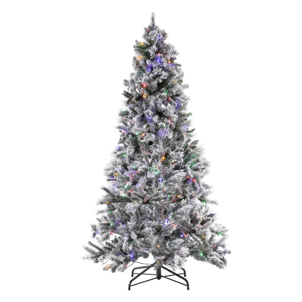 Safavieh 7.5 FT Frosted Green Pre-Lit Artificial Christmas Tree with Pine Cones - Cozy Holiday Decor Magic! FXP2016A