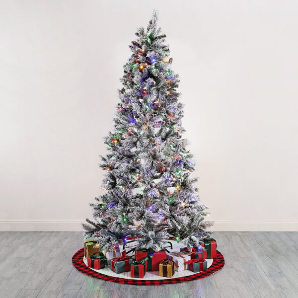Safavieh 7.5 FT Frosted Green Pre-Lit Artificial Christmas Tree with Pine Cones - Cozy Holiday Decor Magic! FXP2016A