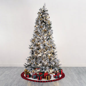 Safavieh 7.5 FT Frosted Green Pre-Lit Artificial Christmas Tree with Pine Cones - Cozy Holiday Decor Magic! FXP2016A