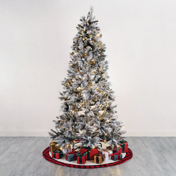 Safavieh 7.5 FT Frosted Green Pre-Lit Artificial Christmas Tree with Pine Cones - Cozy Holiday Decor Magic! FXP2016A