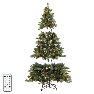 Safavieh 7.5 FT Pre-Lit Artificial Christmas Tree with Realistic Pine Cones for Effortless Holiday Charm FXP2017A