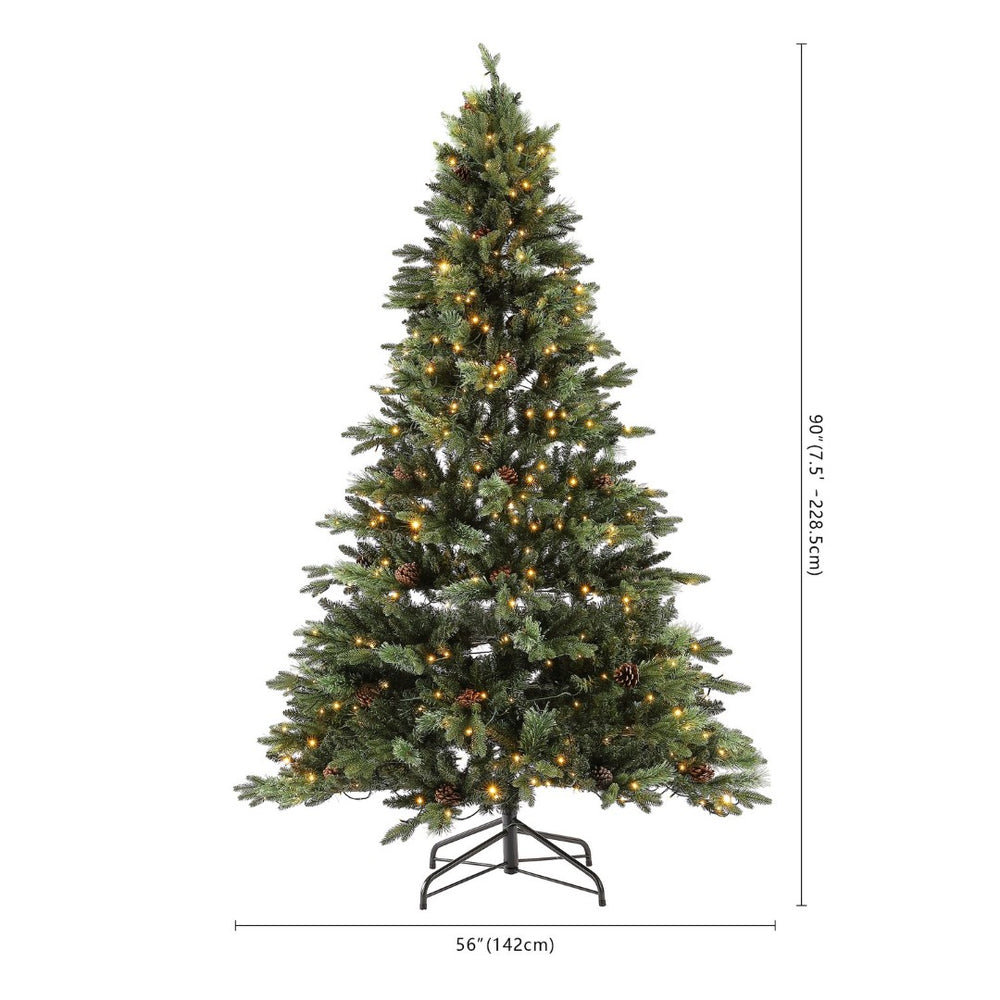 Safavieh 7.5 FT Pre-Lit Artificial Christmas Tree with Realistic Pine Cones for Effortless Holiday Charm FXP2017A