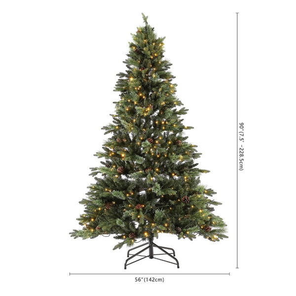 Safavieh 7.5 FT Pre-Lit Artificial Christmas Tree with Realistic Pine Cones for Effortless Holiday Charm FXP2017A