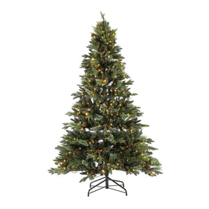 Safavieh 7.5 FT Pre-Lit Artificial Christmas Tree with Realistic Pine Cones for Effortless Holiday Charm FXP2017A