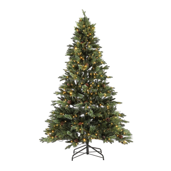 Safavieh 7.5 FT Pre-Lit Artificial Christmas Tree with Realistic Pine Cones for Effortless Holiday Charm FXP2017A