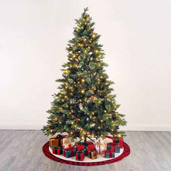 Safavieh 7.5 FT Pre-Lit Artificial Christmas Tree with Realistic Pine Cones for Effortless Holiday Charm FXP2017A