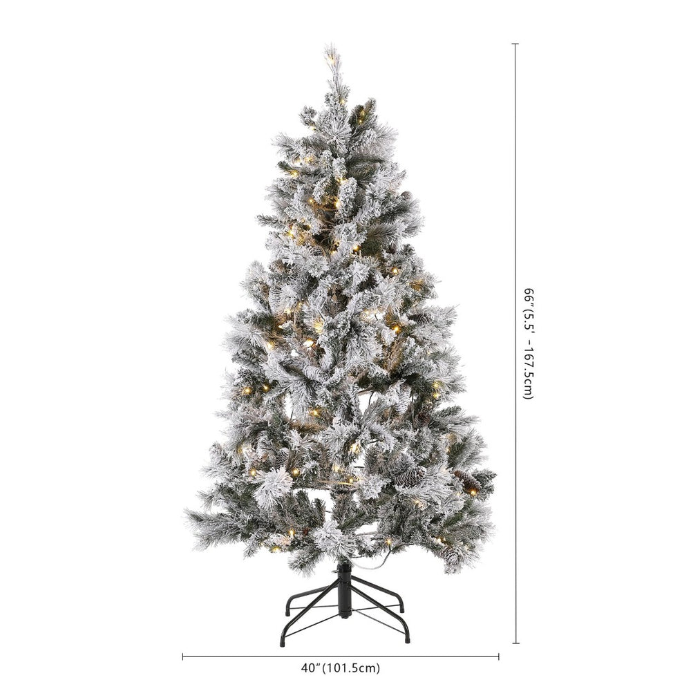 Safavieh 5.5 FT Frosted Green Pre-Lit Christmas Tree with Pine Cones – Perfect for Small Spaces & Holiday Cheer! FXP2019A