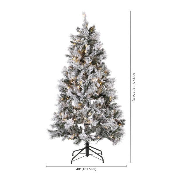 Safavieh 5.5 FT Frosted Green Pre-Lit Christmas Tree with Pine Cones – Perfect for Small Spaces & Holiday Cheer! FXP2019A