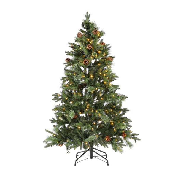 Safavieh 5.5 FT Green Pre-Lit Artificial Christmas Tree with Realistic Pine Cones – Perfect for Small Spaces! FXP2020A