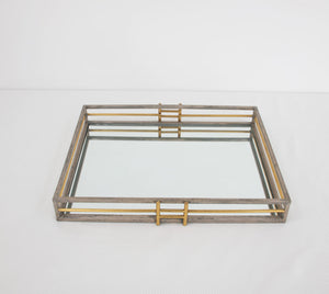 Zeugma Fxt110 Elegant Champagne & Gold Leaf Serving Tray With Mirror Base - Perfect For Stylish Decor! Champagne Finish With Gold Leaf Metal,Mirror,Plywood Fxt110 Champagne And Gold