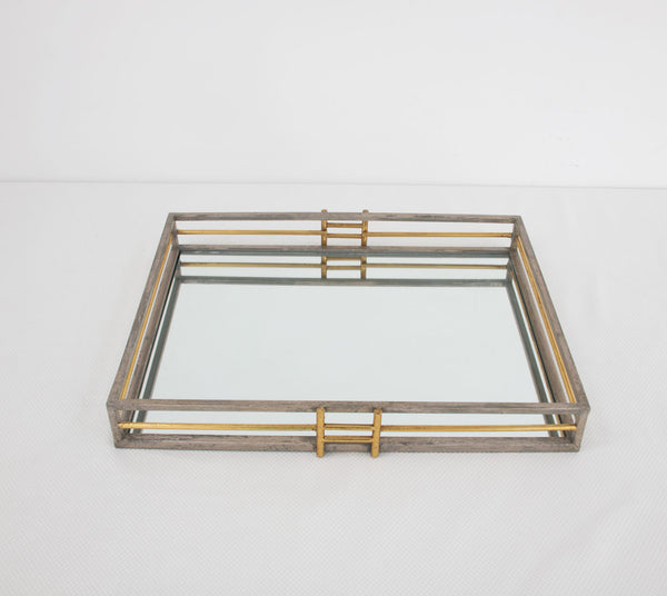 Zeugma Fxt110 Elegant Champagne & Gold Leaf Serving Tray With Mirror Base - Perfect For Stylish Decor! Champagne Finish With Gold Leaf Metal,Mirror,Plywood Fxt110 Champagne And Gold