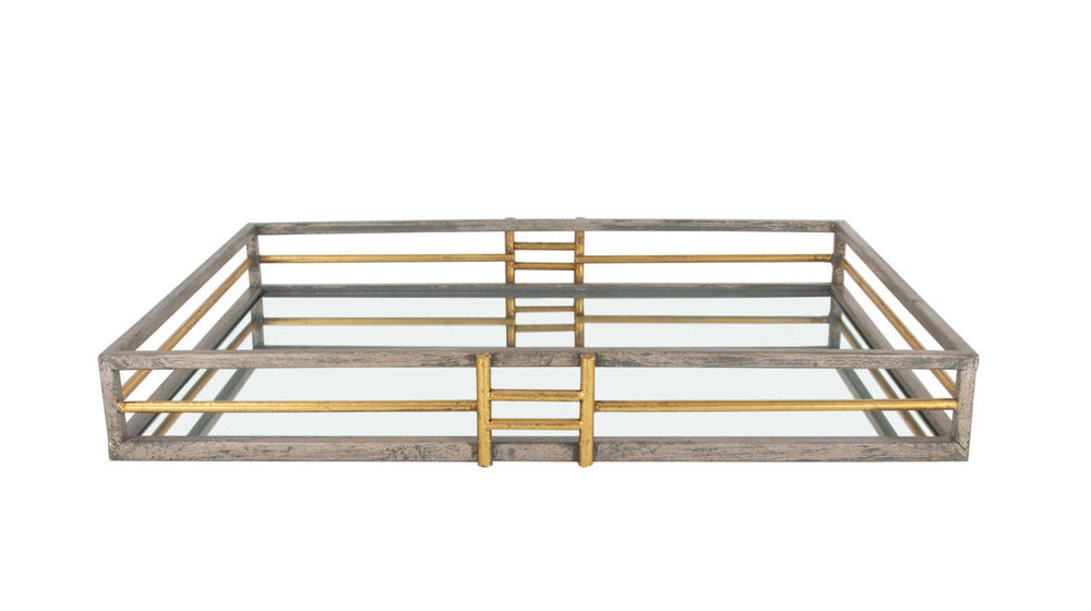 Zeugma Fxt110 Elegant Champagne & Gold Leaf Serving Tray With Mirror Base - Perfect For Stylish Decor! Champagne Finish With Gold Leaf Metal,Mirror,Plywood Fxt110 Champagne And Gold