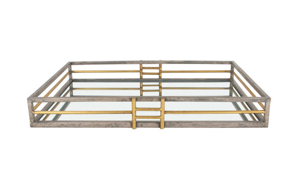 Zeugma Fxt110 Elegant Champagne & Gold Leaf Serving Tray With Mirror Base - Perfect For Stylish Decor! Champagne Finish With Gold Leaf Metal,Mirror,Plywood Fxt110 Champagne And Gold