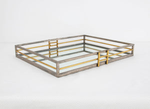 Zeugma Fxt110 Elegant Champagne & Gold Leaf Serving Tray With Mirror Base - Perfect For Stylish Decor! Champagne Finish With Gold Leaf Metal,Mirror,Plywood Fxt110 Champagne And Gold