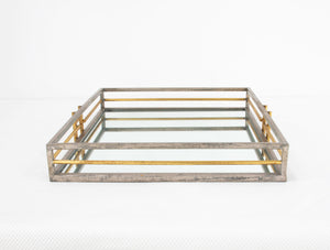 Zeugma Fxt110 Elegant Champagne & Gold Leaf Serving Tray With Mirror Base - Perfect For Stylish Decor! Champagne Finish With Gold Leaf Metal,Mirror,Plywood Fxt110 Champagne And Gold