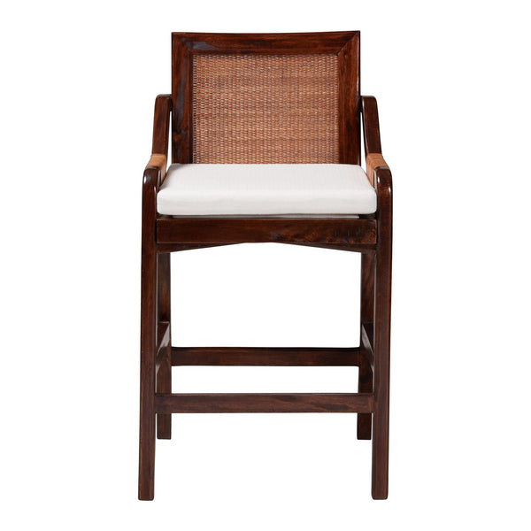 Bali & Pari Fairmont Handwoven Rattan Counter Stool with Cushion for Coastal Kitchen Bar