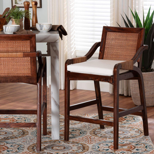 Bali & Pari Fairmont Handwoven Rattan Counter Stool with Cushion for Coastal Kitchen Bar