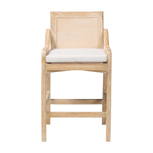 Bali & Pari Fairmont Handwoven Rattan Counter Stool with Cushion for Coastal Kitchen Bar