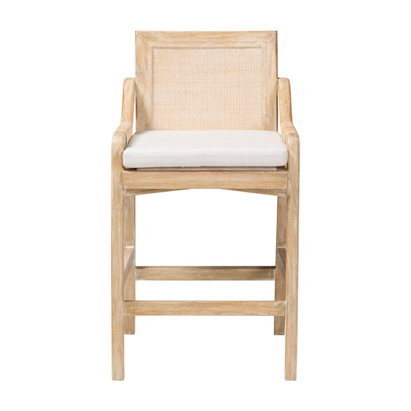 Bali & Pari Fairmont Handwoven Rattan Counter Stool with Cushion for Coastal Kitchen Bar