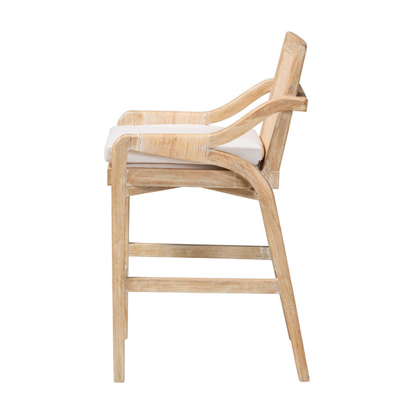 Bali & Pari Fairmont Handwoven Rattan Counter Stool with Cushion for Coastal Kitchen Bar