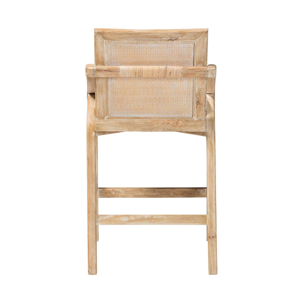 Bali & Pari Fairmont Handwoven Rattan Counter Stool with Cushion for Coastal Kitchen Bar
