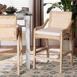 Bali & Pari Fairmont Handwoven Rattan Counter Stool with Cushion for Coastal Kitchen Bar