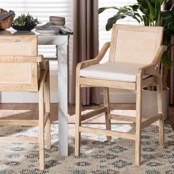 Bali & Pari Fairmont Handwoven Rattan Counter Stool with Cushion for Coastal Kitchen Bar