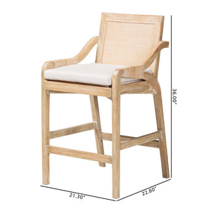 Bali & Pari Fairmont Handwoven Rattan Counter Stool with Cushion for Coastal Kitchen Bar