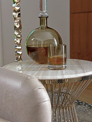 Lexington Martini Luxe Accent Table With Polished Silver Marble Top And Platinum-finished Stainless Base Platinum  732-950c