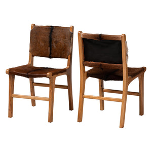 Baxton Studio Bali & Pari Fawn Solid Teak Genuine Goat Leather Dining Chairs Artisan Set Fawn-Teak/Goat Hide-DC