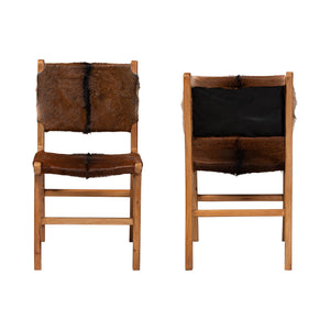 Bali & Pari Fawn Solid Teak Genuine Goat Leather Dining Chairs Artisan Set