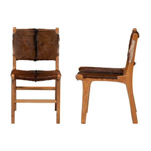 Bali & Pari Fawn Solid Teak Genuine Goat Leather Dining Chairs Artisan Set