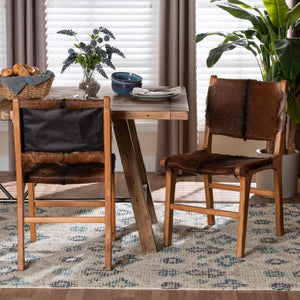 Bali & Pari Fawn Solid Teak Genuine Goat Leather Dining Chairs Artisan Set