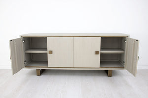 Zeugma Felix Buffet - Elegant Light Grey Solid Wood With Gold Accents, 4 Spacious Drawers & Durable Finish Light Grey Finish With Gold Metal Accents Solid Wood Felix Buffet