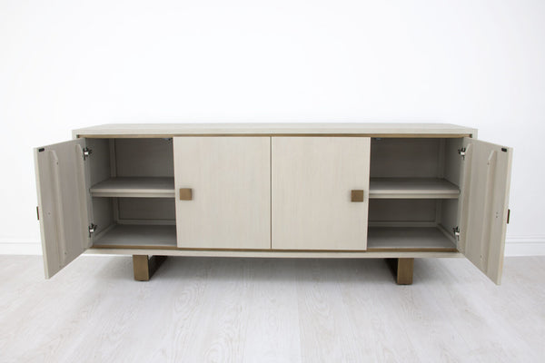 Zeugma Felix Buffet - Elegant Light Grey Solid Wood With Gold Accents, 4 Spacious Drawers & Durable Finish Light Grey Finish With Gold Metal Accents Solid Wood Felix Buffet