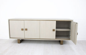 Zeugma Felix Buffet - Elegant Light Grey Solid Wood With Gold Accents, 4 Spacious Drawers & Durable Finish Light Grey Finish With Gold Metal Accents Solid Wood Felix Buffet