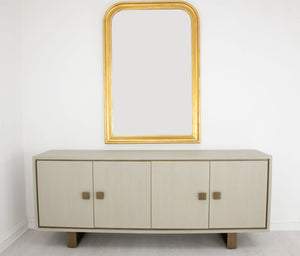 Zeugma Felix Buffet - Elegant Light Grey Solid Wood With Gold Accents, 4 Spacious Drawers & Durable Finish Light Grey Finish With Gold Metal Accents Solid Wood Felix Buffet