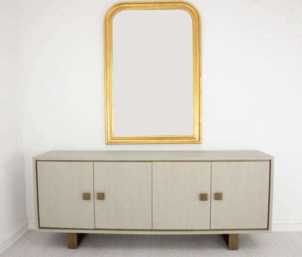 Zeugma Felix Buffet - Elegant Light Grey Solid Wood With Gold Accents, 4 Spacious Drawers & Durable Finish Light Grey Finish With Gold Metal Accents Solid Wood Felix Buffet