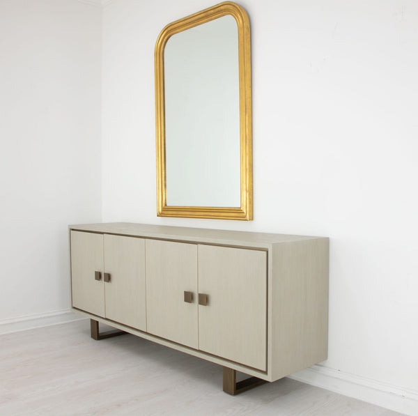 Zeugma Felix Buffet - Elegant Light Grey Solid Wood With Gold Accents, 4 Spacious Drawers & Durable Finish Light Grey Finish With Gold Metal Accents Solid Wood Felix Buffet