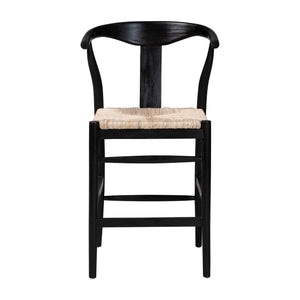 Baxton Studio Bali & Pari Handwoven Rattan Counter Stool Mahogany Frame Boho Coastal Kitchen Seating Black/Natural Brown Frame: Mahogany Wood; Seat: Banana Rope 21.7W x 22.6D x 36.6H Fika-Black Wood/Abaca White Weaving-CS